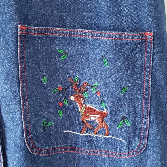 TY Original Wear VTG Denim Embroidered Sleeveless Jumper Dress Women 10 Reindeer - Picture 5 of 11